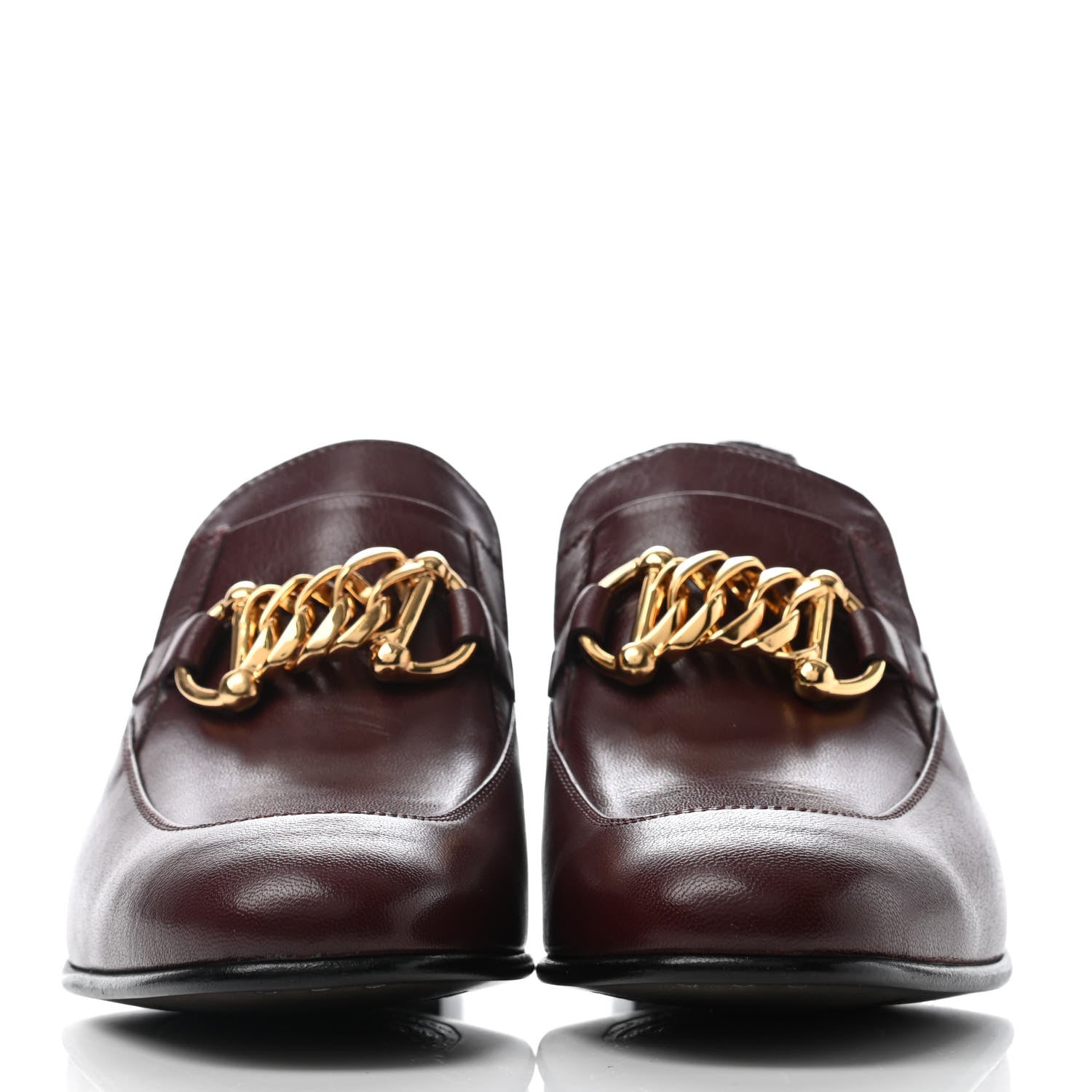 Gucci Goatskin Womens Chain Mid-Heel Loafers 38.5 Burgundy 2 of 7
