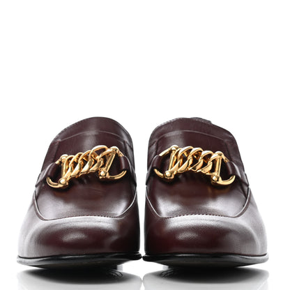 Gucci Goatskin Womens Chain Mid-Heel Loafers 38.5 Burgundy 2 of 7