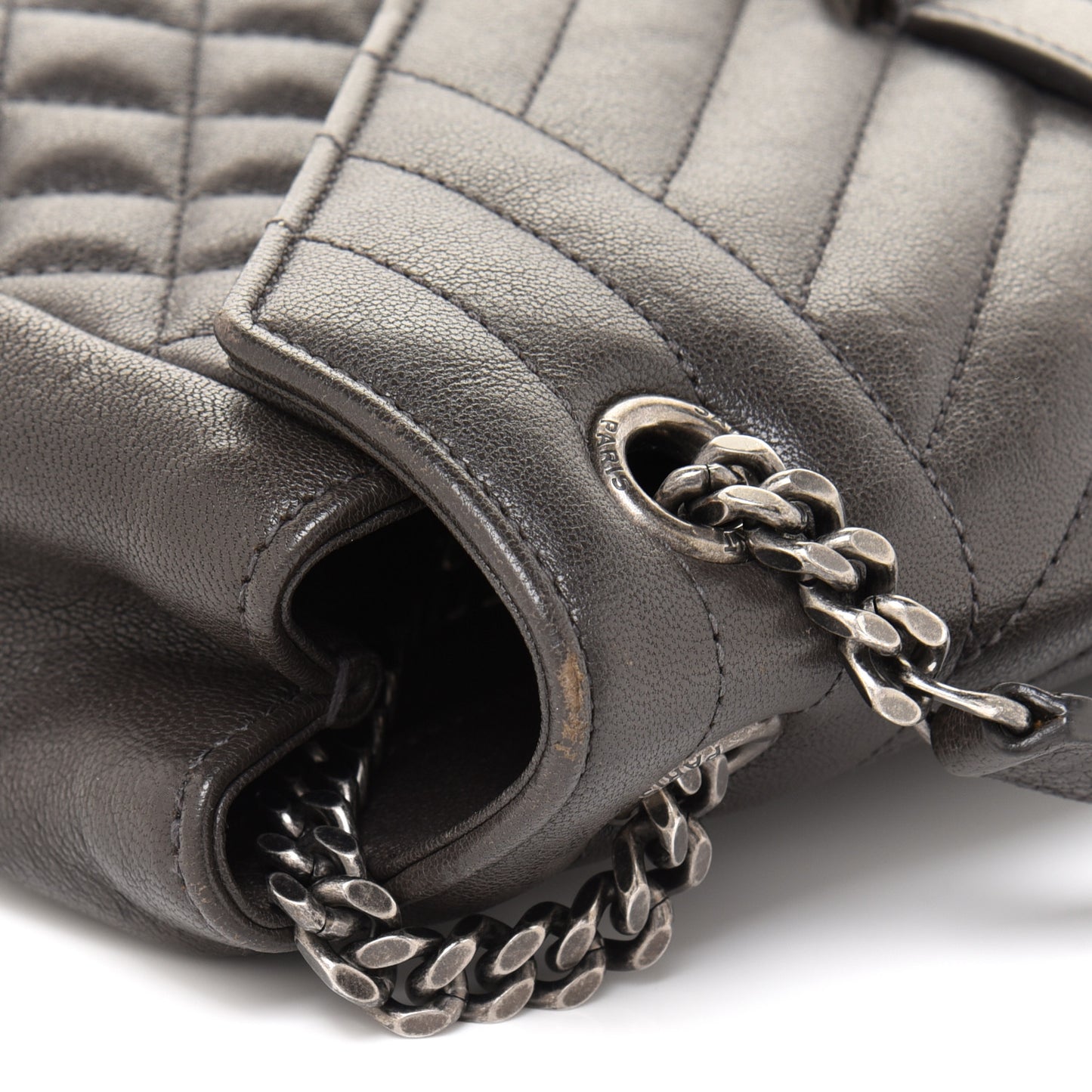 Sheepskin Tri-Quilt Monogram Medium College Bag Coal