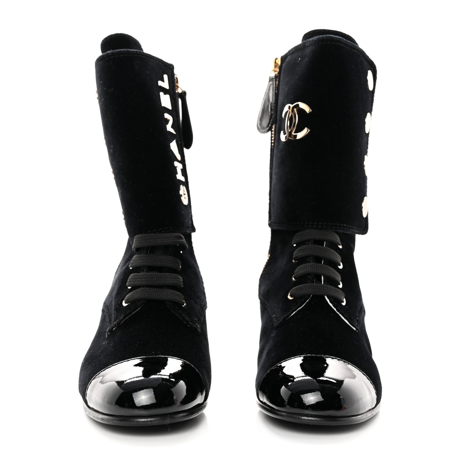 Suede Patent Calfskin Cap Toe Womens CC Boots 38 Black