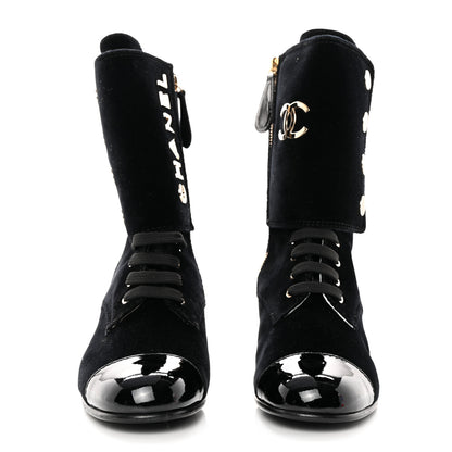 Chanel Suede Patent Calfskin Cap Toe Womens CC Boots 38 Black 2 of 8