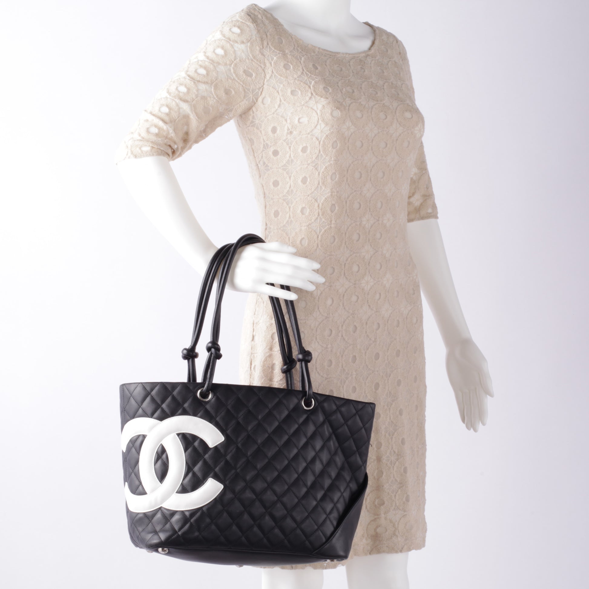 Chanel Calfskin Quilted Large Cambon Tote Black White 2 of 7