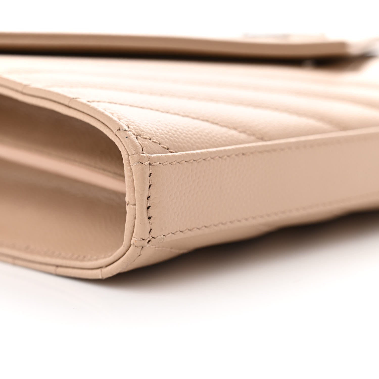 Saint Laurent Grain De Poudre Matelasse Chevron Monogram Chain Wallet Dark Beige 8 of 9