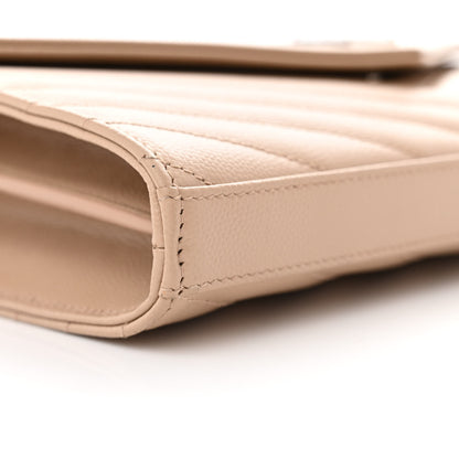 Saint Laurent Grain De Poudre Matelasse Chevron Monogram Chain Wallet Dark Beige 8 of 9