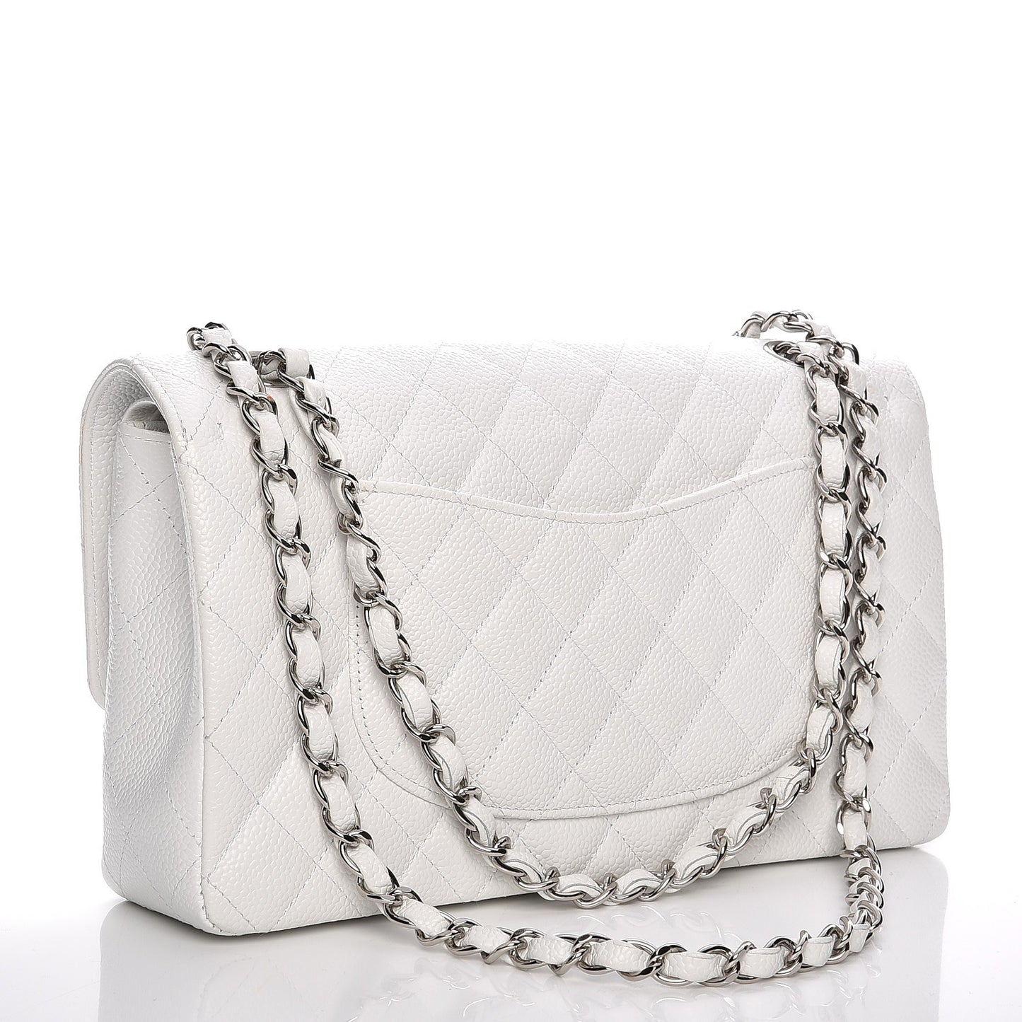 Caviar Quilted Medium Double Flap White