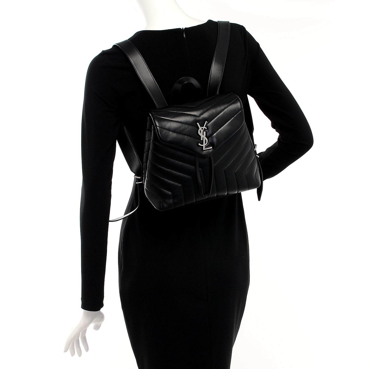 Calfskin Y Quilted Monogram Small Loulou Backpack Black