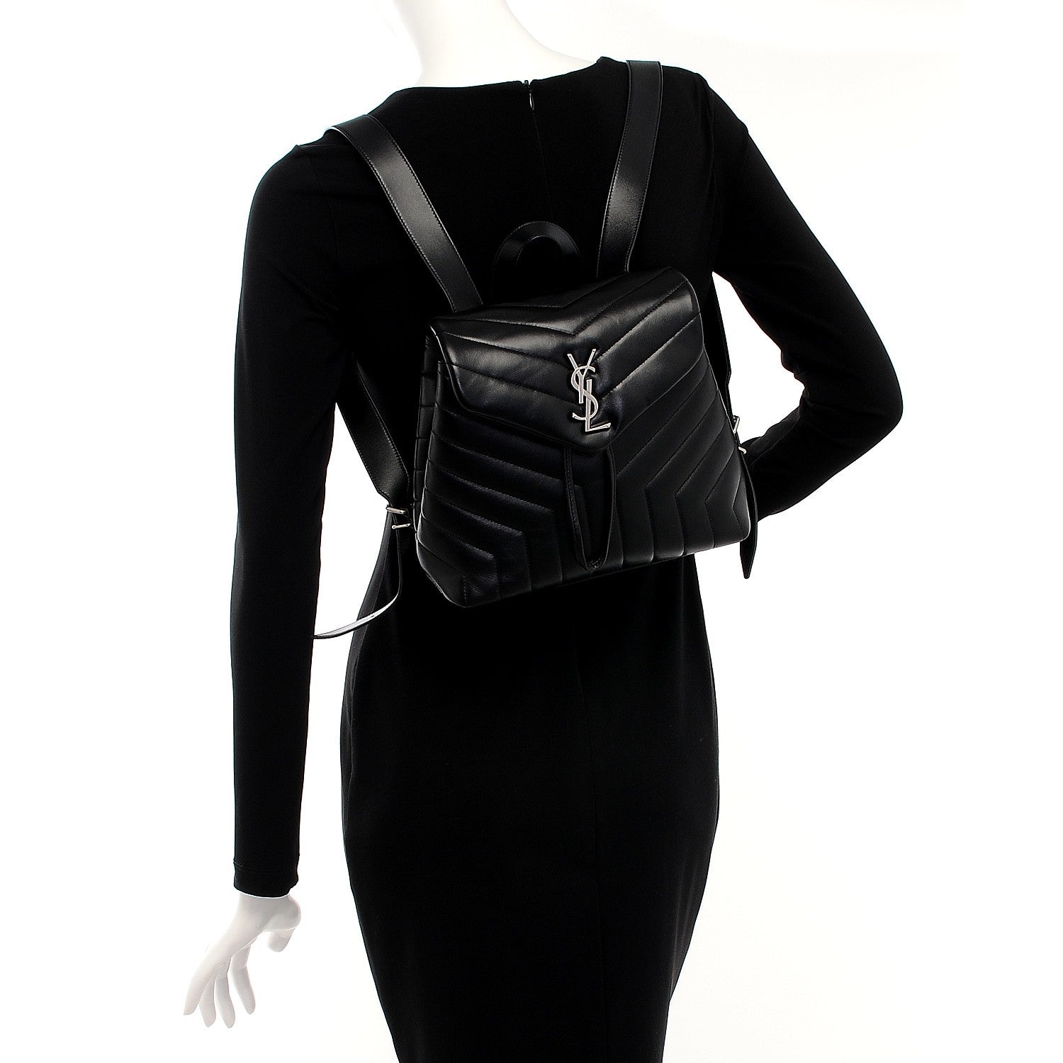 Saint Laurent Calfskin Y Quilted Monogram Small Loulou Backpack Black 2 of 8