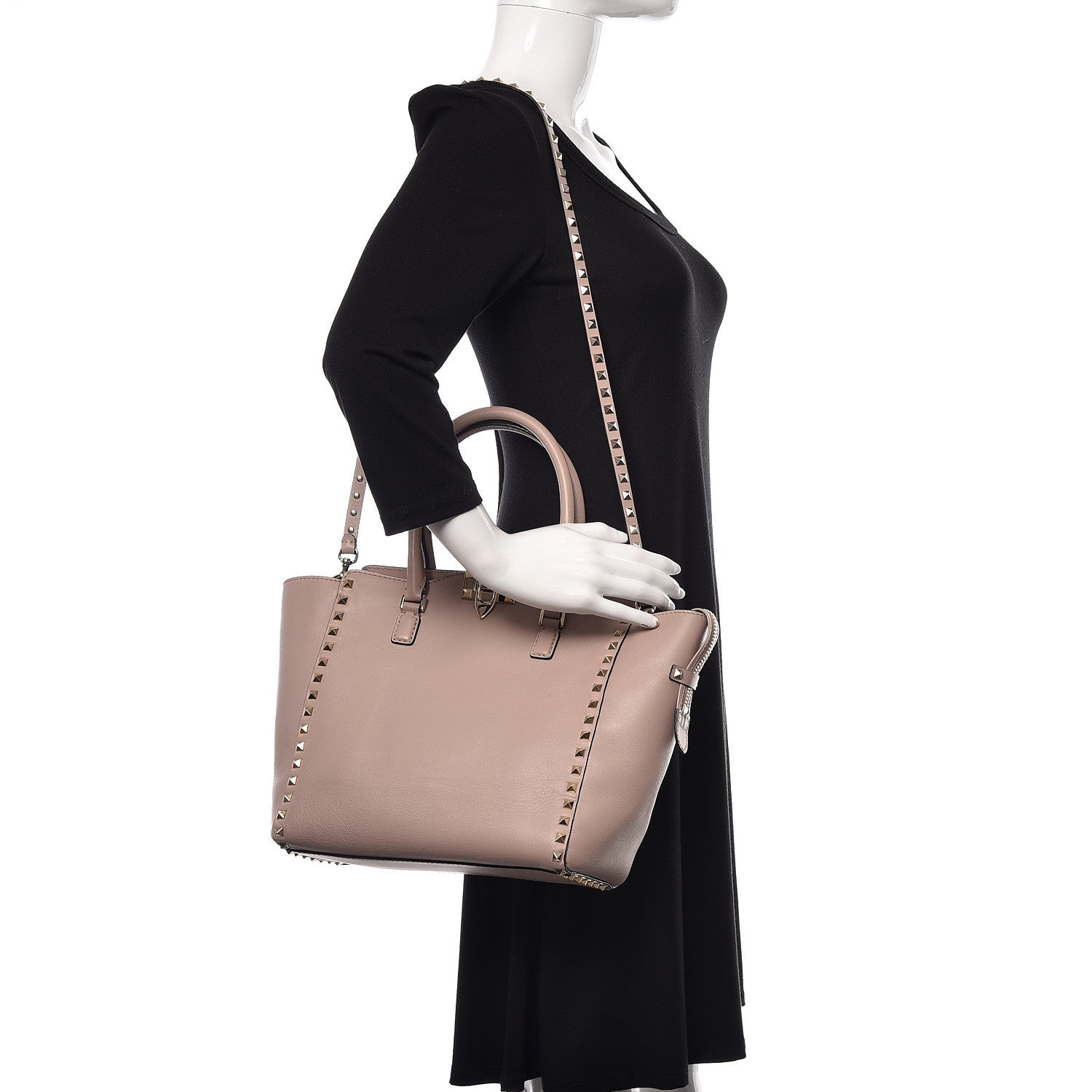 Valentino Garavani Vitello Rockstud Double Handle Tote Poudre 2 of 10