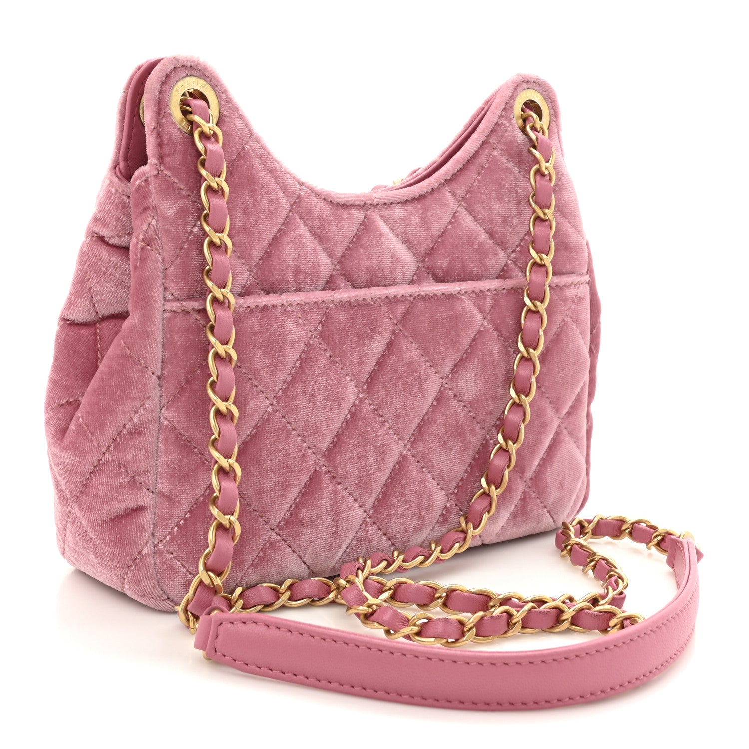 Chanel Velvet Quilted Small Wavy CC Hobo Pink 3 of 12