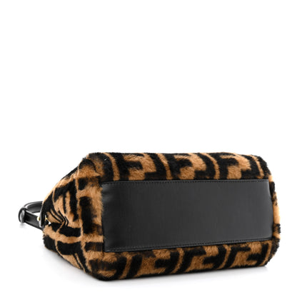 Fendi Shearling Nappa Macro FF 1974 Mini Peekaboo Iconic Satchel Tobacco Black 4 of 12