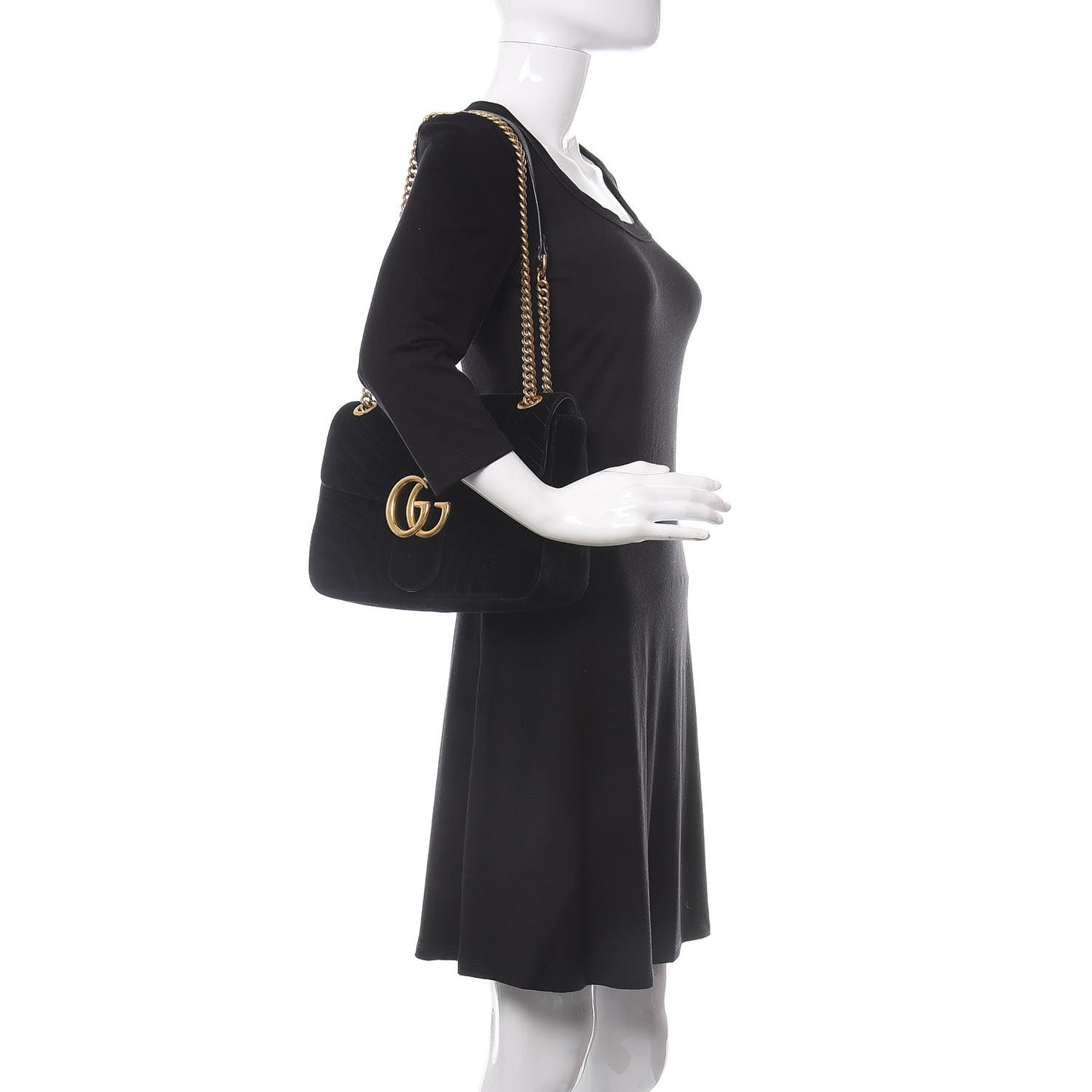 Velvet Matelasse Medium GG Marmont Shoulder Bag Black
