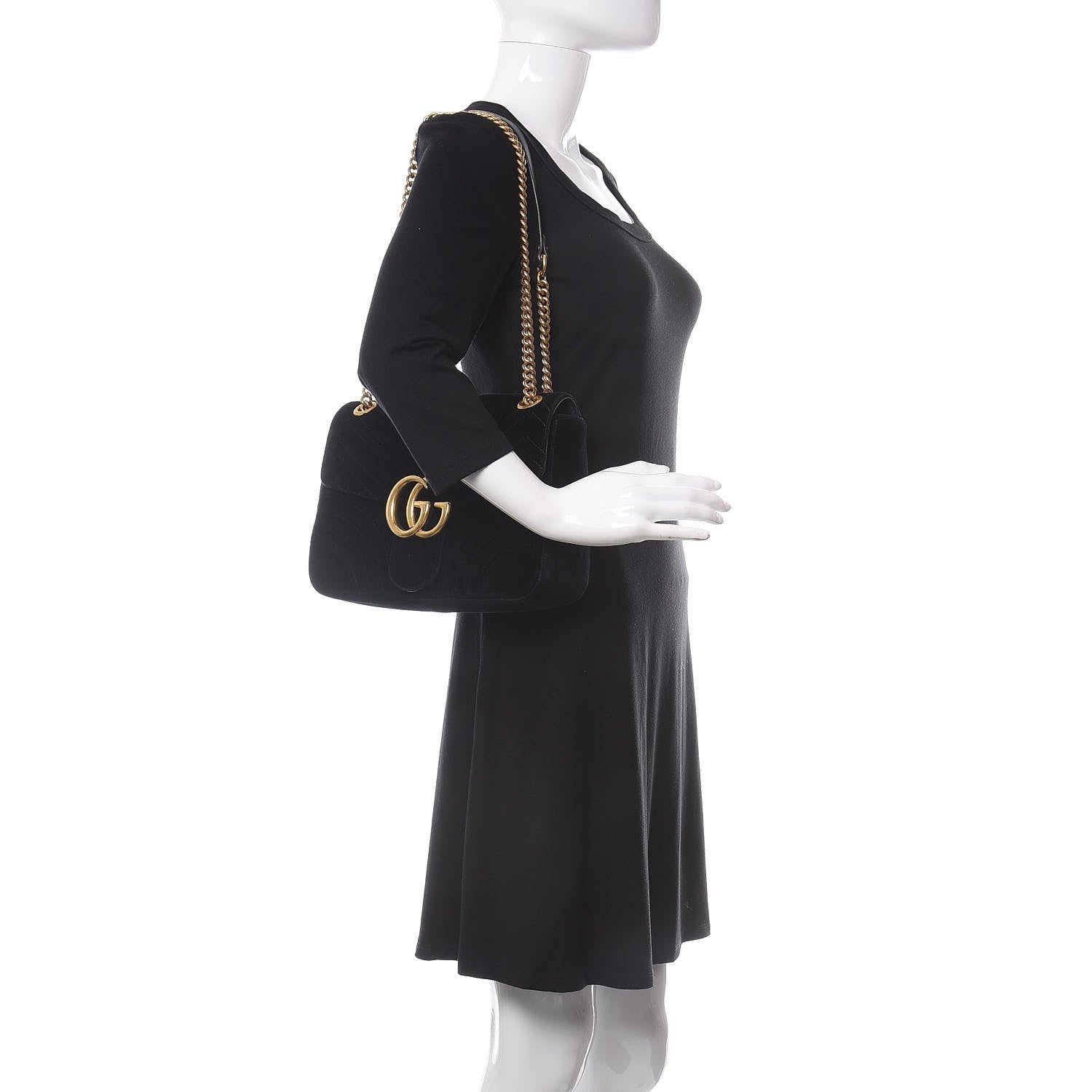 Gucci Velvet Matelasse Medium GG Marmont Shoulder Bag Black 2 of 10