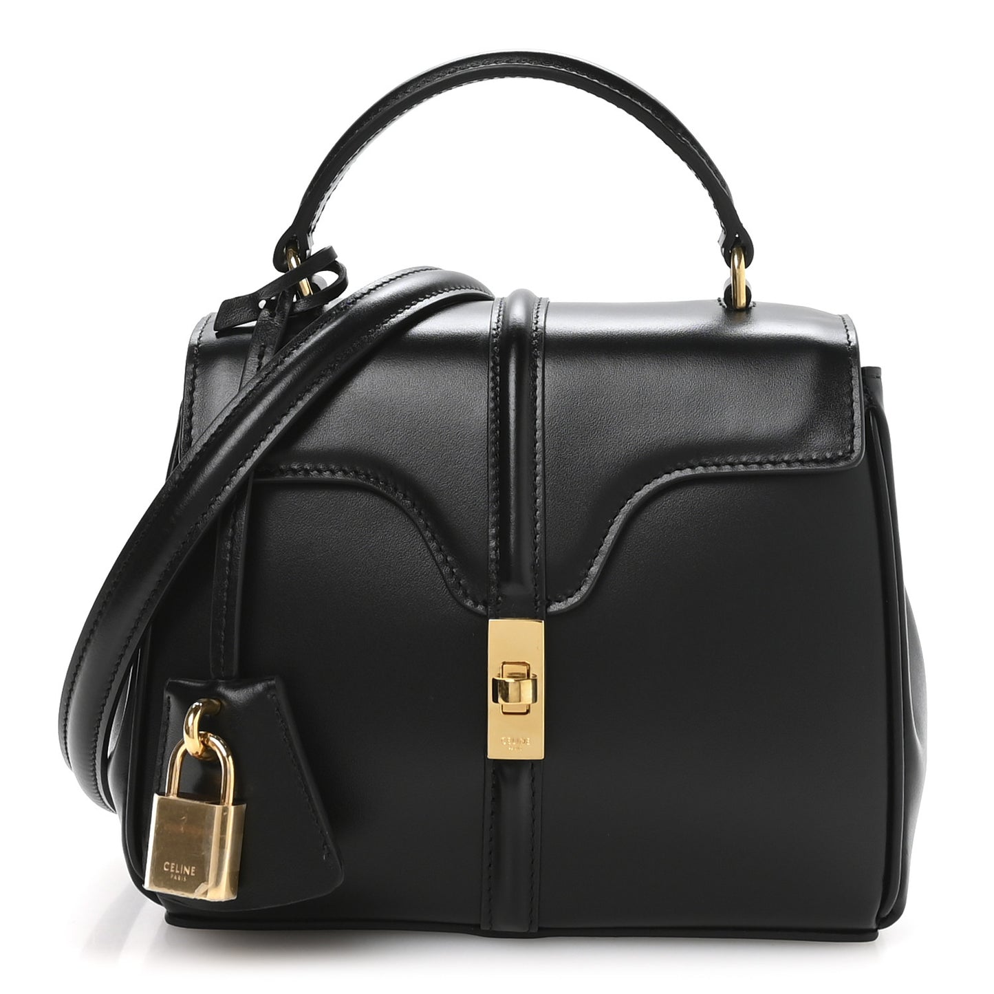 Satinated Calfskin Mini 16 Top Handle Bag Black