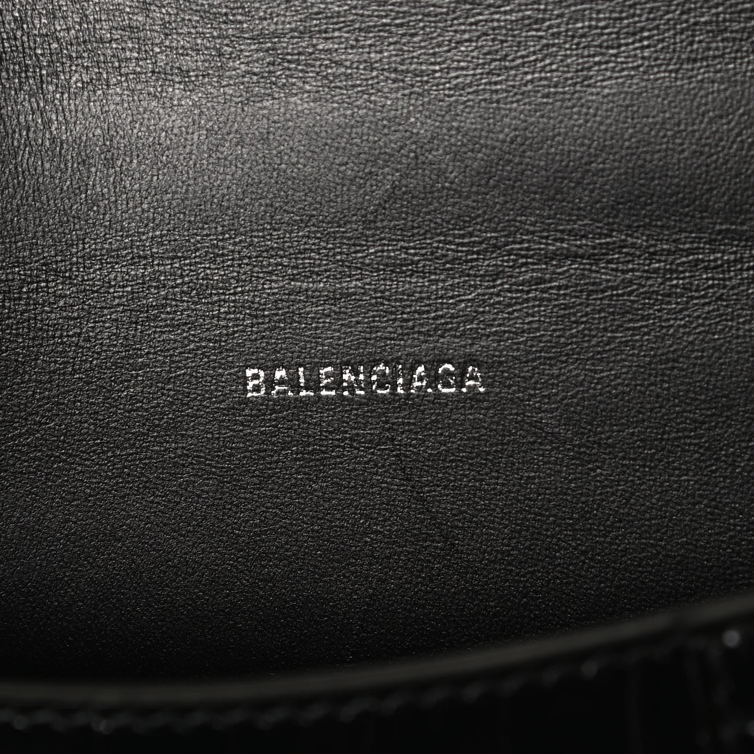 Balenciaga Shiny Calfskin Monochrome Crocodile Embossed Hourglass Top Handle Bag XS Black 6 of 11