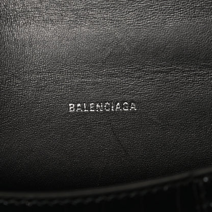Balenciaga Shiny Calfskin Monochrome Crocodile Embossed Hourglass Top Handle Bag XS Black 6 of 11
