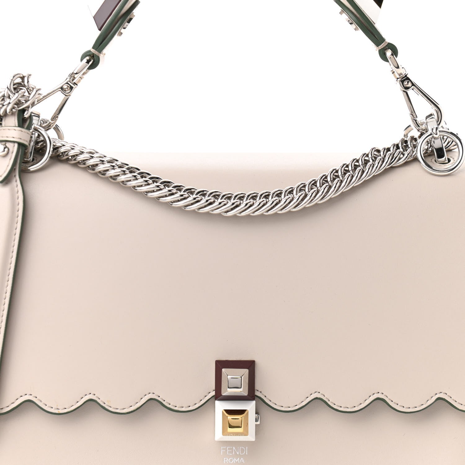 Fendi Vitello Liberty Scalloped Studded Kan I Shoulder Bag Grigio Polvere 8 of 10