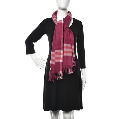 Burberry Cashmere Giant Check Fringe Scarf Bright Pink 2 of 5