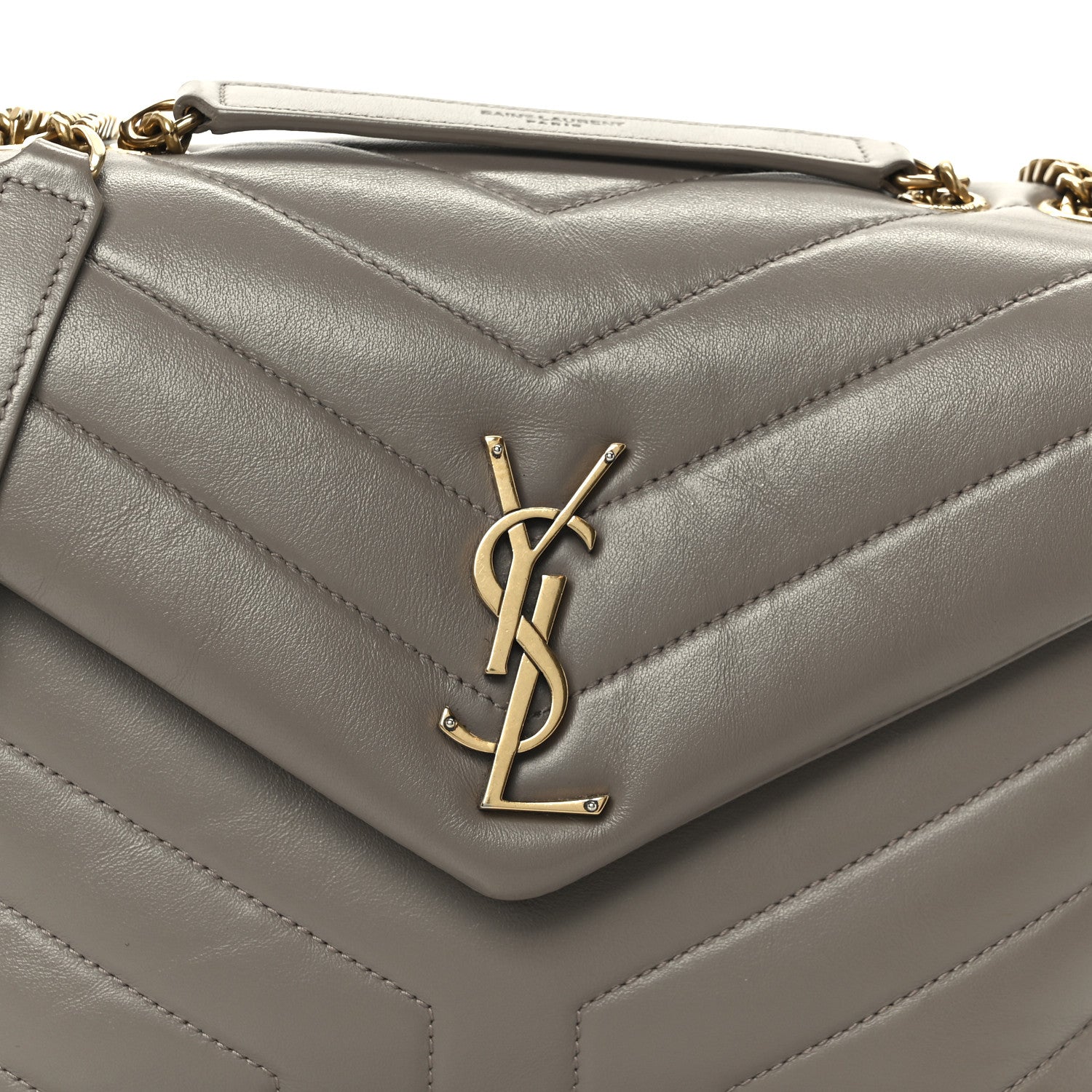 Saint Laurent Calfskin Y Quilted Monogram Small Loulou Chain Satchel Taupe 9 of 11