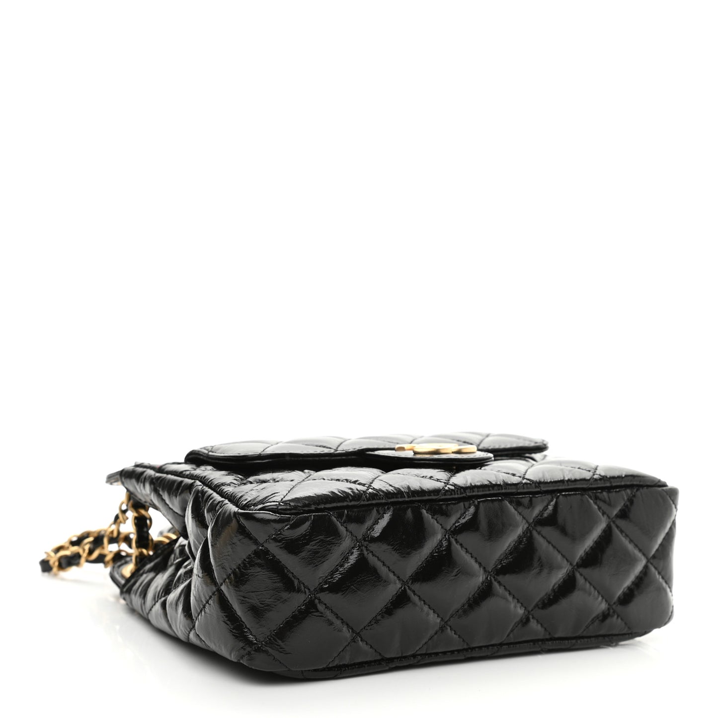 Shiny Crumpled Calfskin Quilted Small Wavy CC Hobo Black