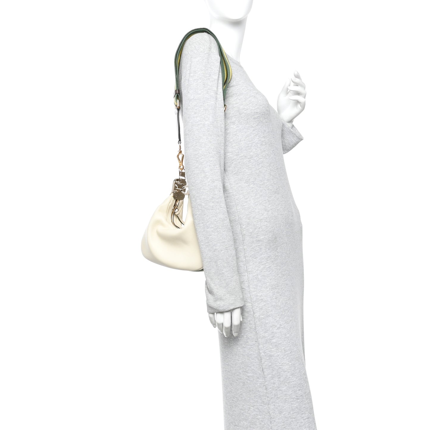 Aria Calfskin Web Small Attache Shoulder Bag White