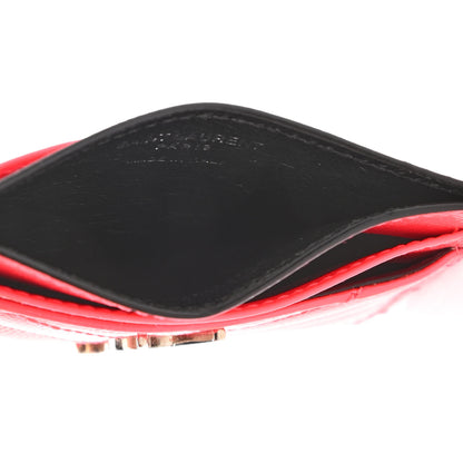 Saint Laurent Grain De Poudre Matelasse Chevron Monogram Credit Card Case Neon Pink 5 of 7