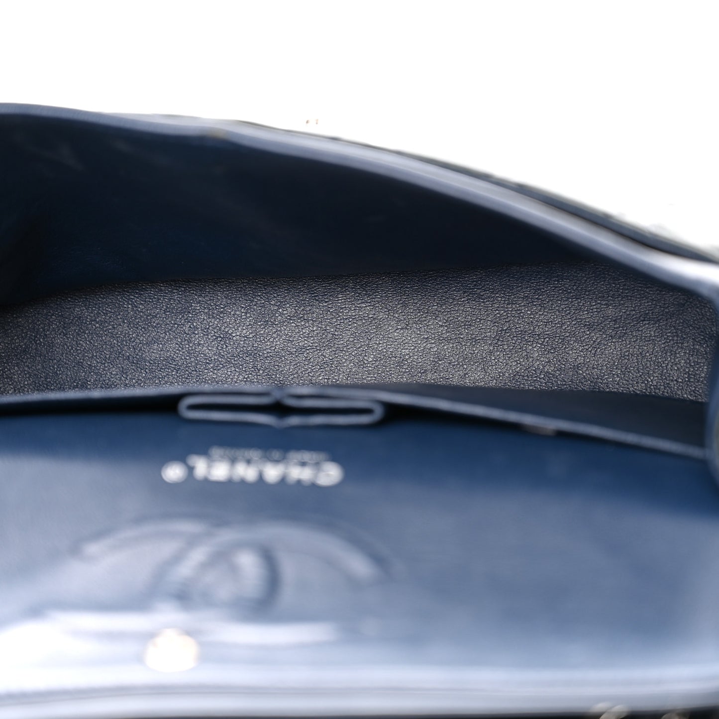 Patent Quilted Medium Double Flap Navy