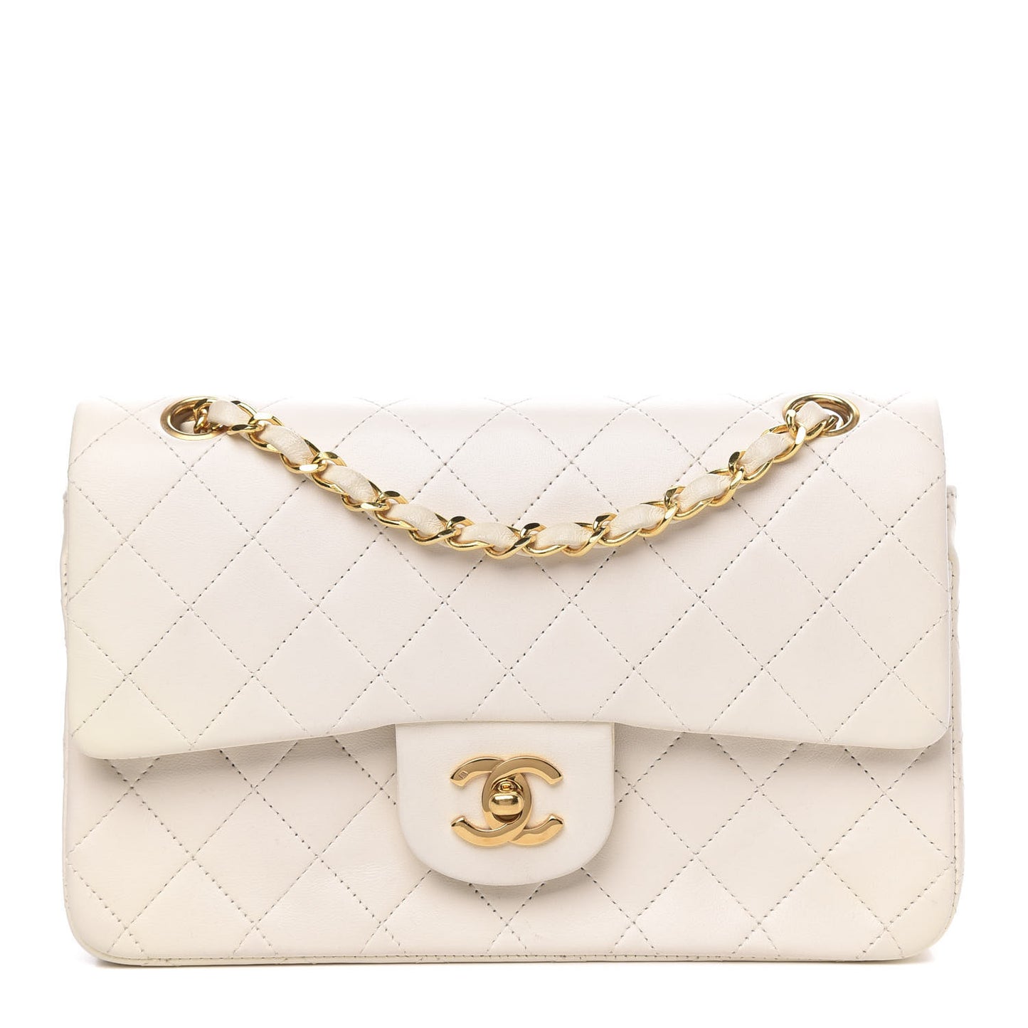 Lambskin Quilted Small Double Flap White