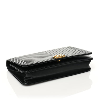 Chanel Calfskin Chevron Boy Wallet On Chain WOC Black 4 of 11