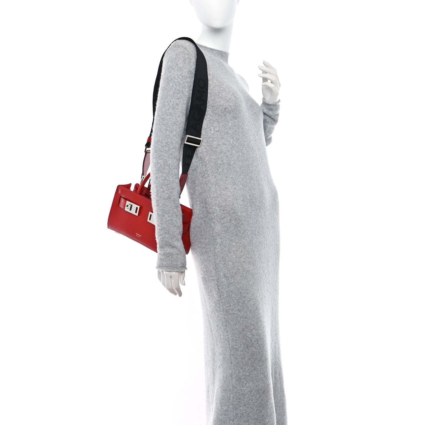 Calfskin Gancini Buckles Tote Bag Flame Red