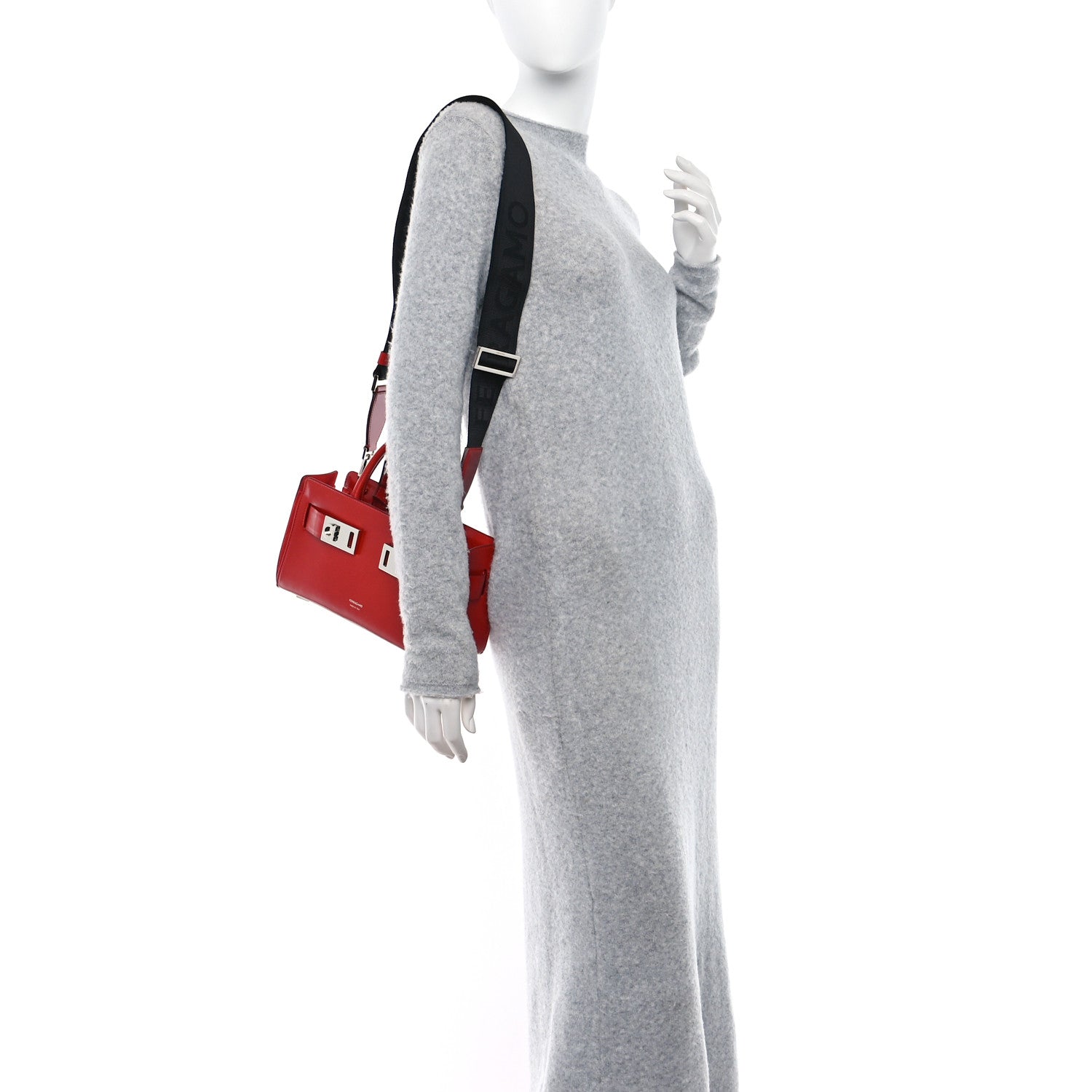Salvatore Ferragamo Calfskin Gancini Buckles Tote Bag Flame Red 2 of 8
