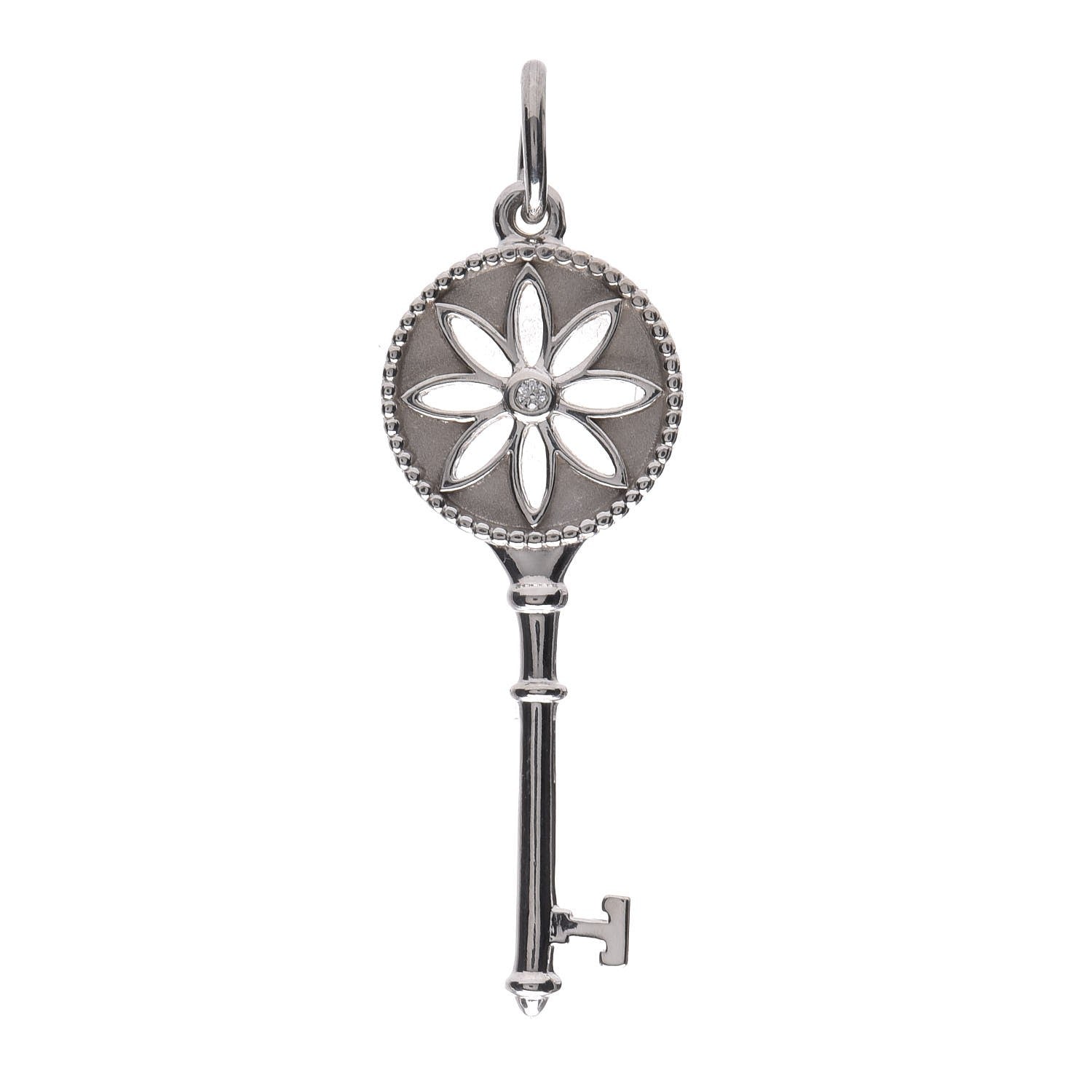 Tiffany Sterling Silver Diamond Small Daisy Key Pendant 1 of 4