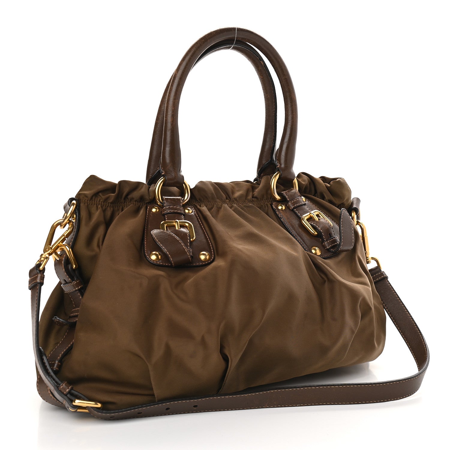 Prada Tessuto Nylon Jacquard Logo Tote Brown 2 of 11