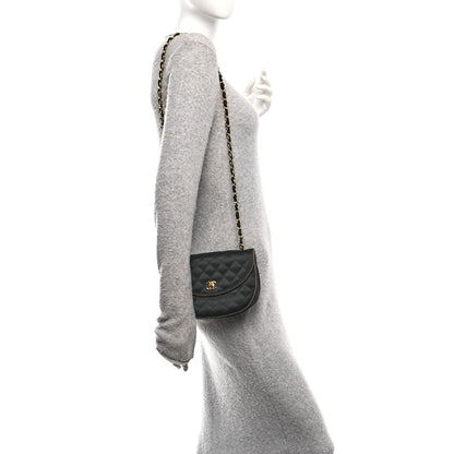 Chanel Satin Quilted Flap Shoulder Bag Black Gold 2 of 11