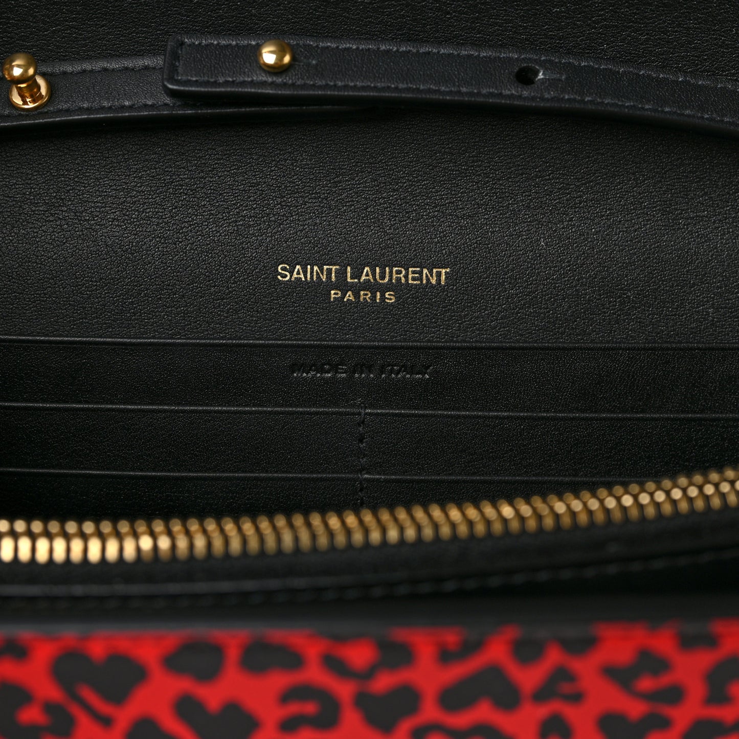 Leopard Print Monogram Chain Wallet Black Red
