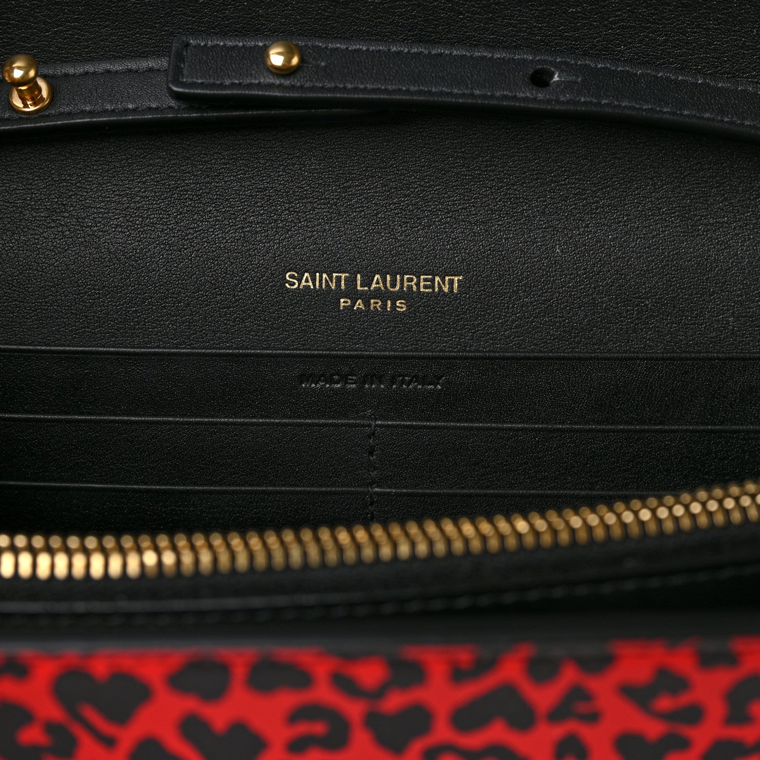 Saint Laurent Leopard Print Monogram Chain Wallet Black Red 7 of 10