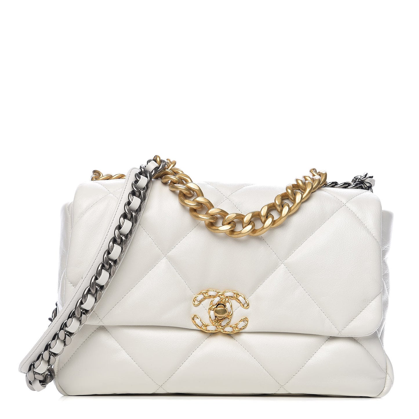 Goatskin Quilted Large 19 Flap White