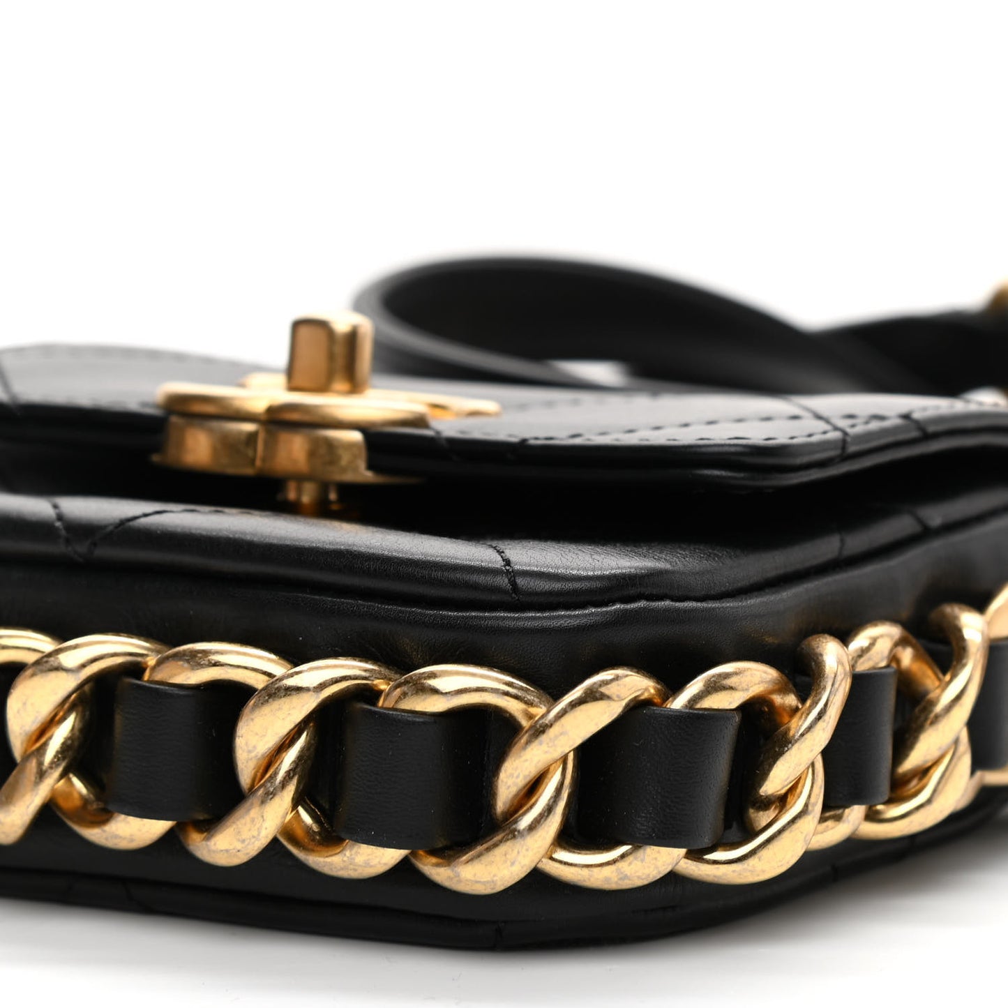 Calfskin Quilted Mini Framing Chain Bag Black