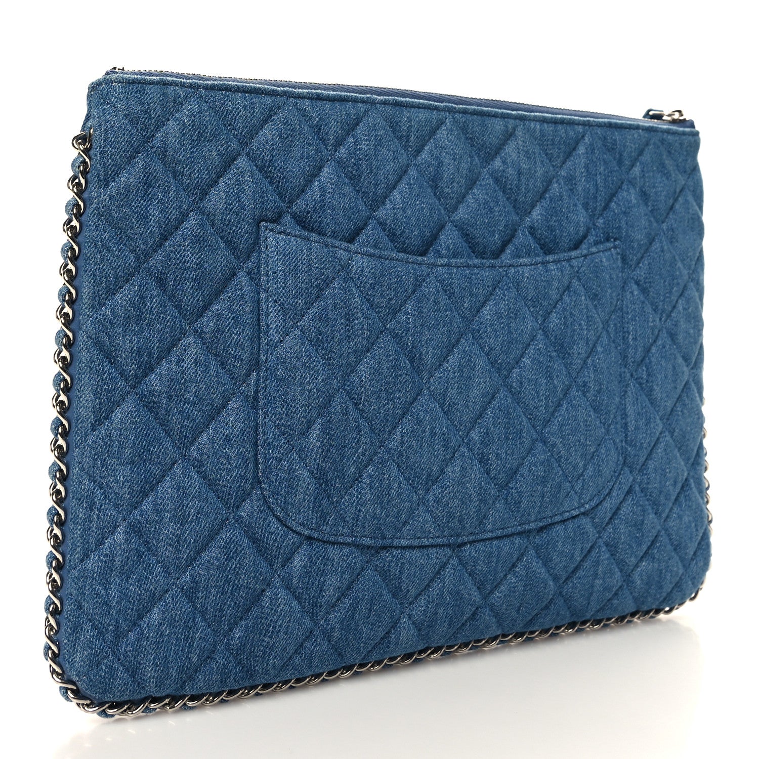 Chanel Denim Chain Around Quilted Medium Cosmetic Case Blue 3 of 10