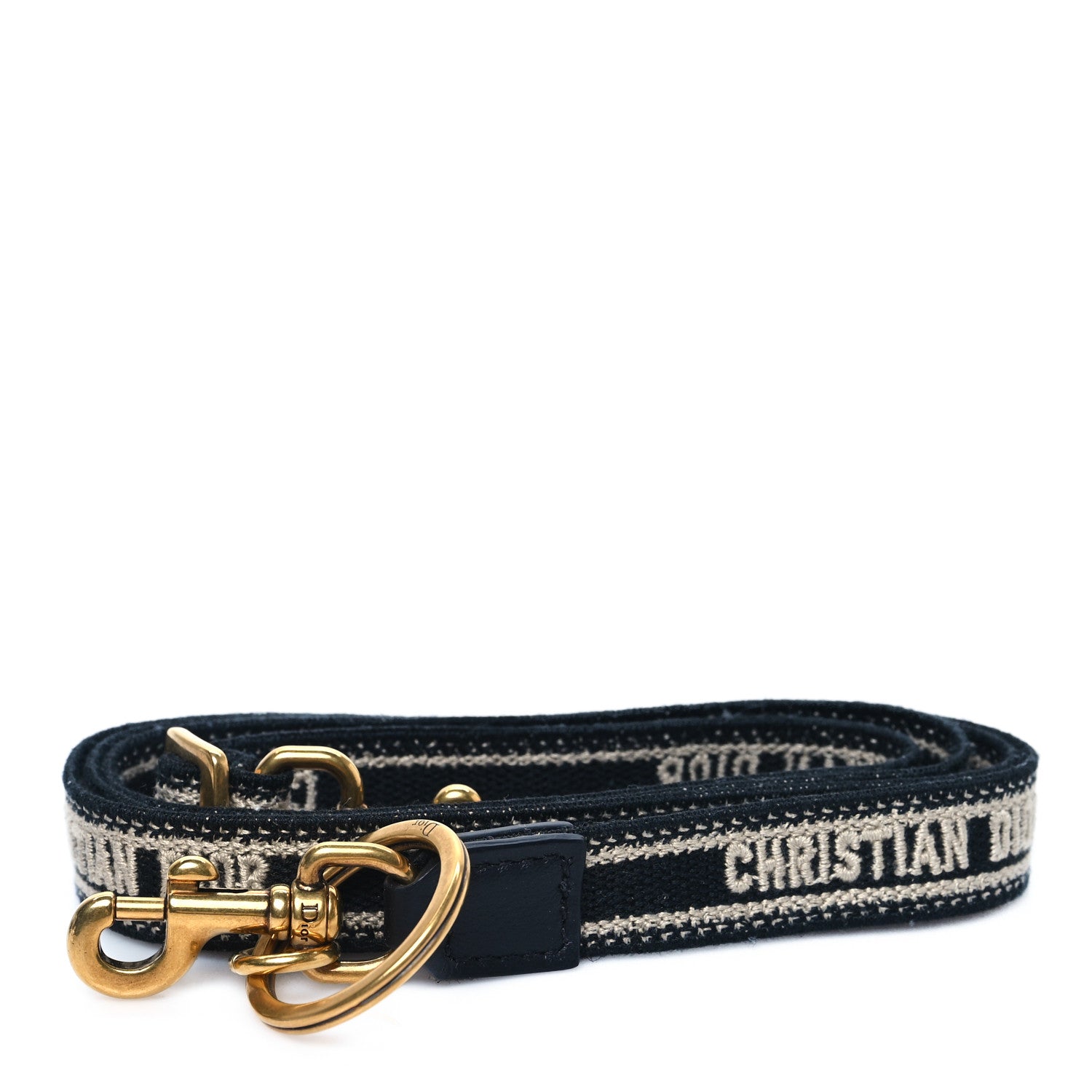 Christian Dior Canvas Embroidered Key Chain Shoulder Strap Black White 1 of 3