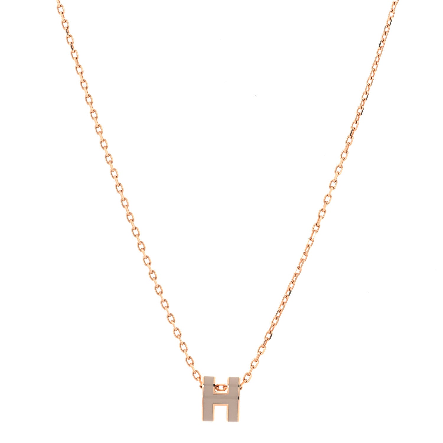Hermes Lacquered Rose Gold Mini Pop H Pendant Necklace Marron Glace 1 of 7