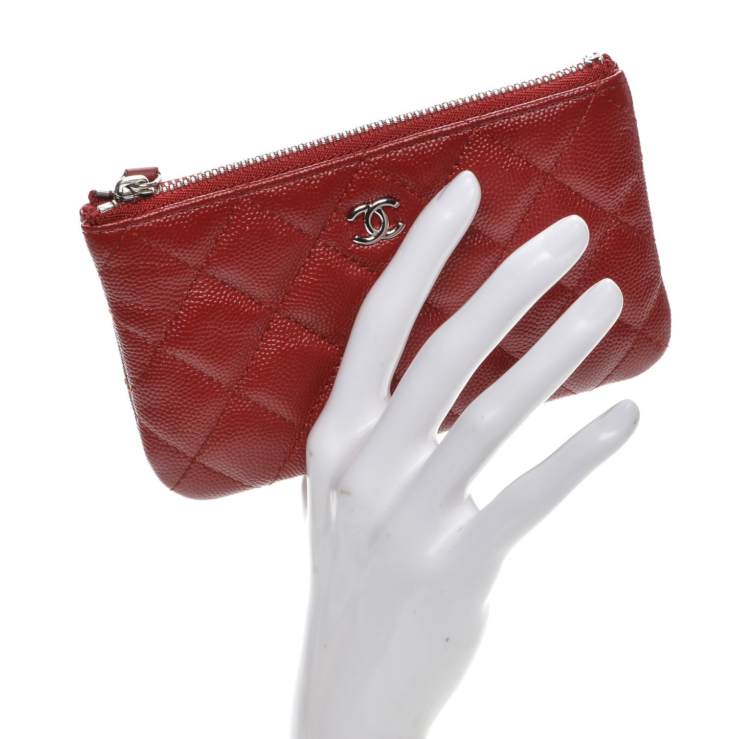 Caviar Quilted Small Cosmetic Case Dark Red