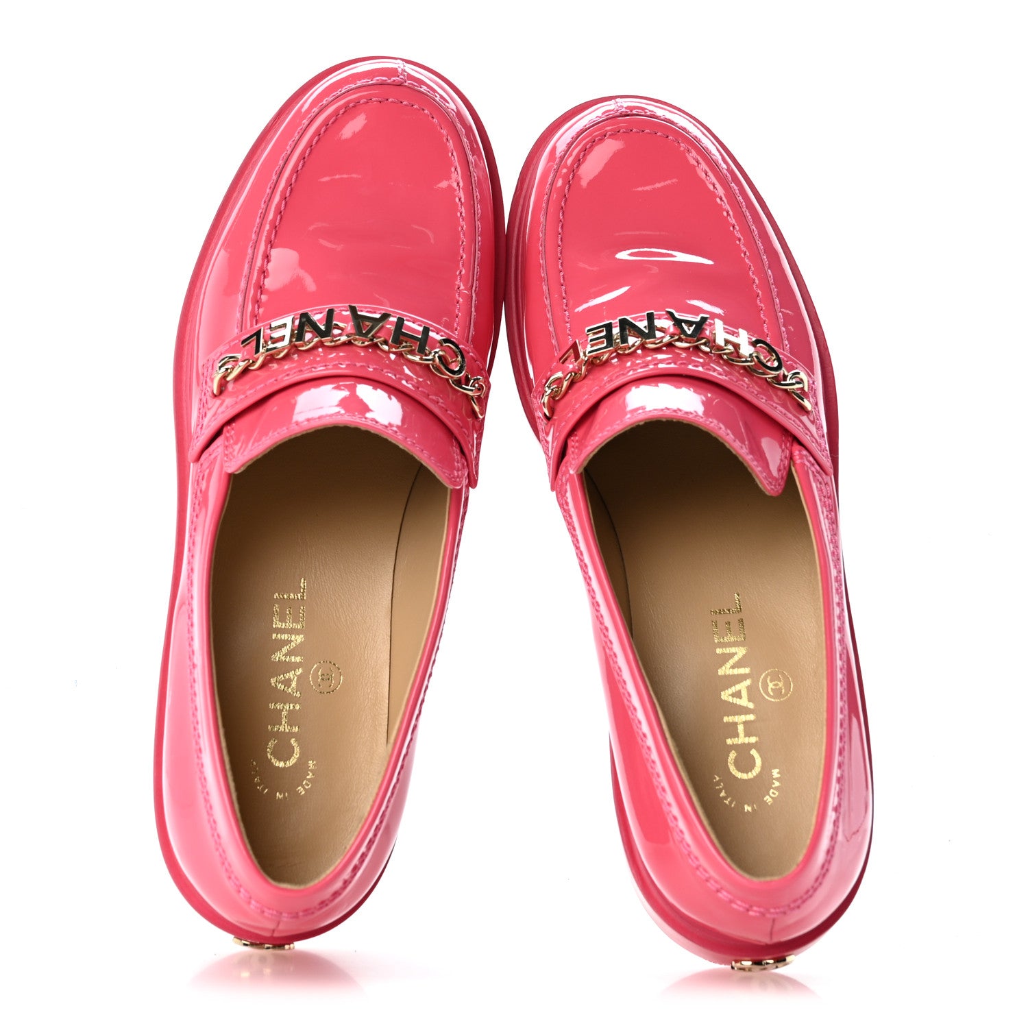 Chanel Patent Calfskin Logo Loafers 39.5 Pink 2 of 9