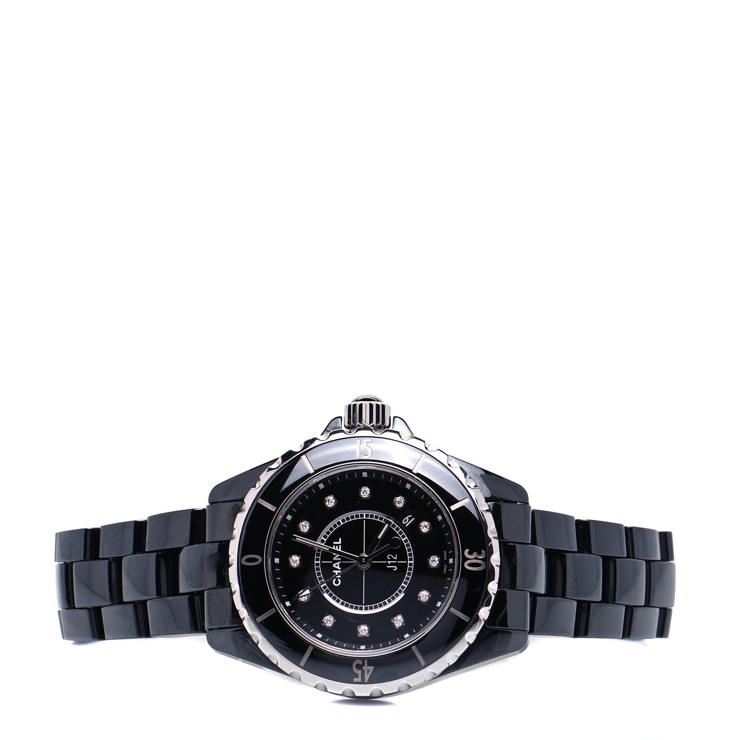 Chanel Stainless Steel Ceramic Diamond 33mm J12 Quartz Watch Black 2 of 5