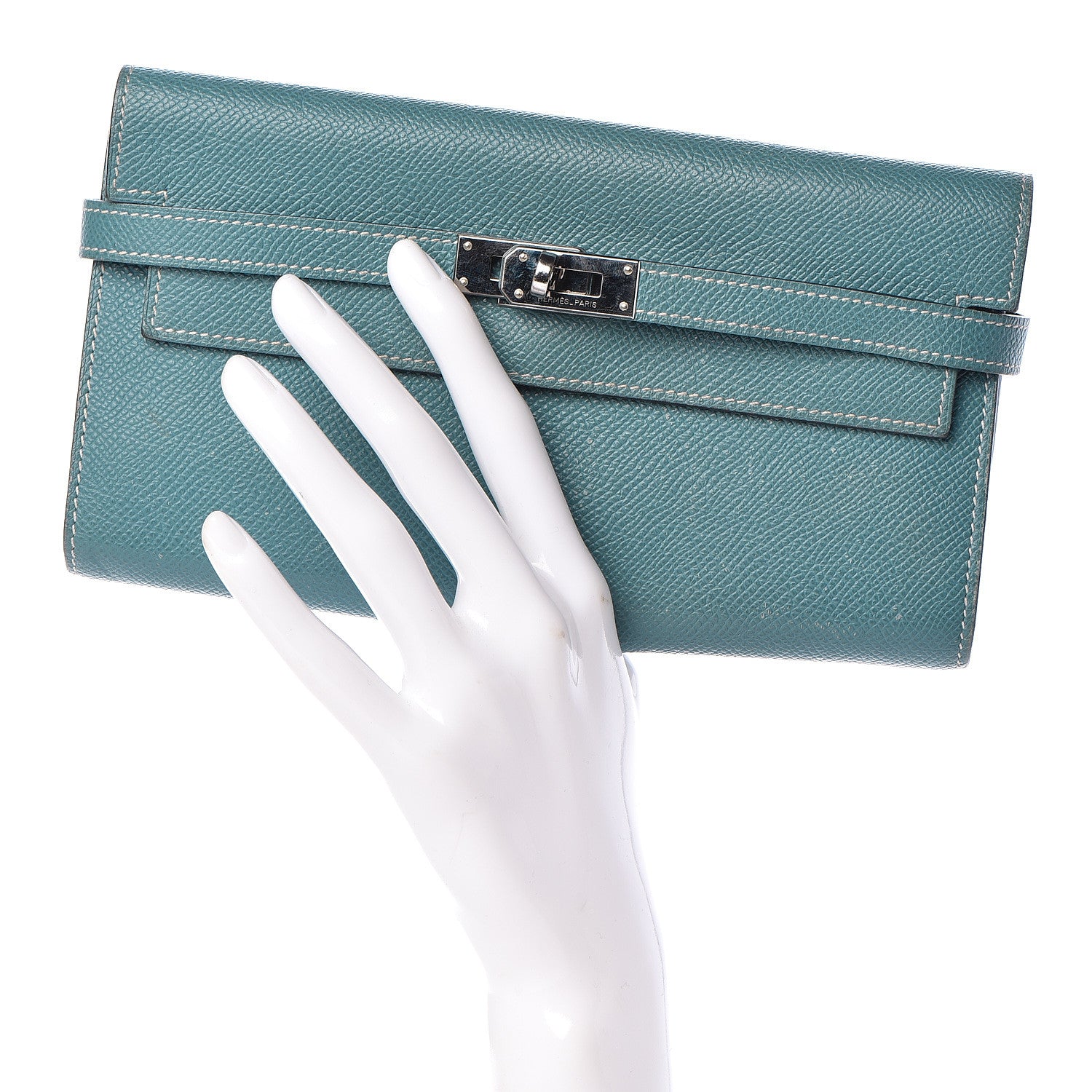 Hermes Epsom Kelly Longue Wallet Blue Jean 2 of 26