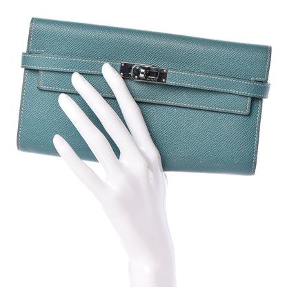 Hermes Epsom Kelly Longue Wallet Blue Jean 2 of 26
