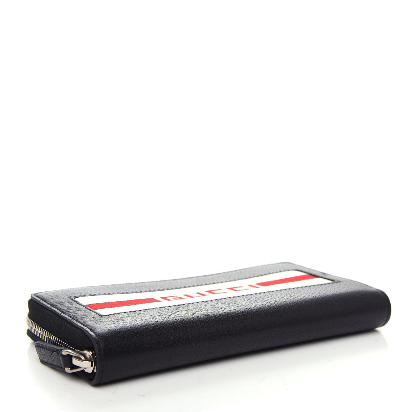Textured Calfskin Jacquard Gucci Stripe Zip Around Wallet Black Ecru