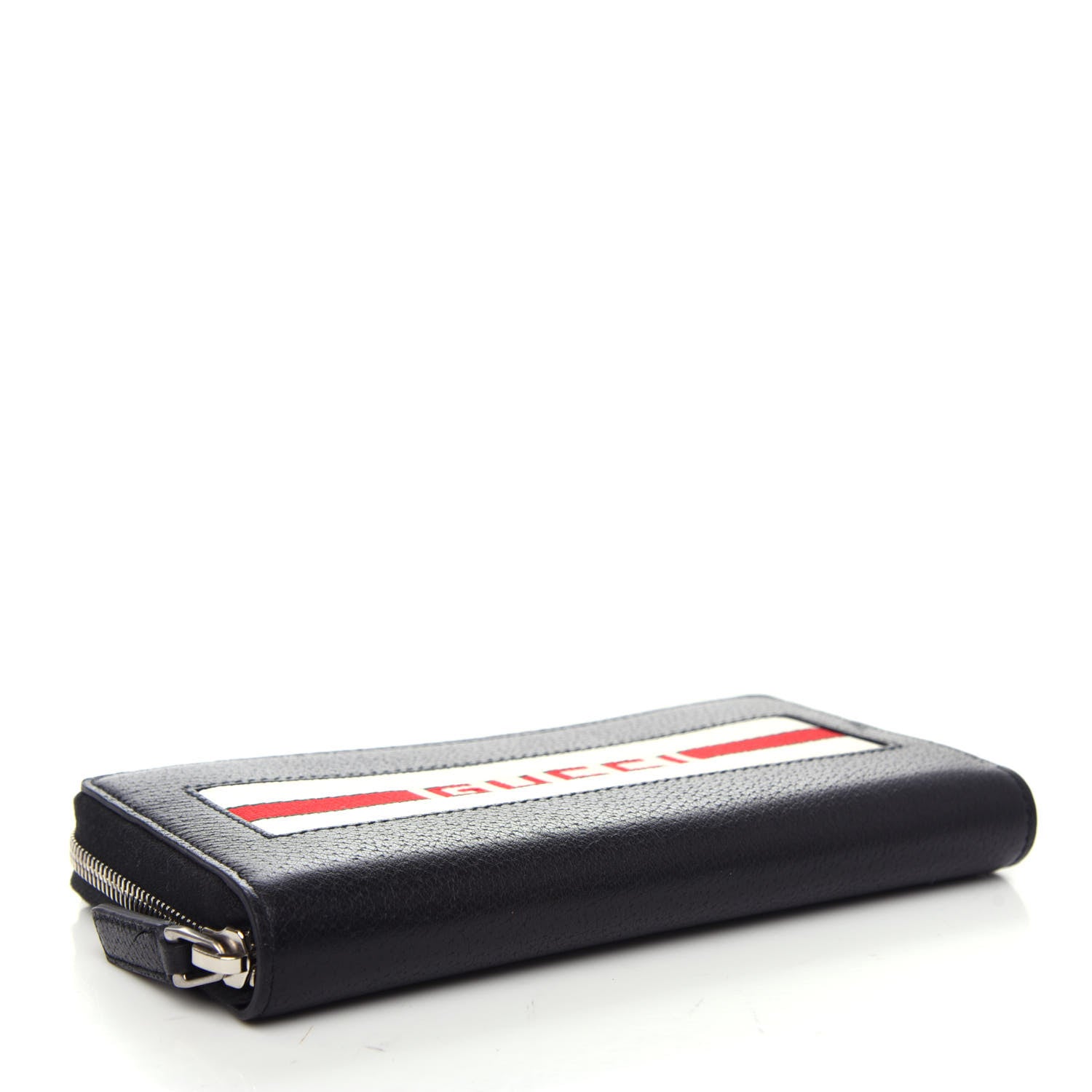 Gucci Textured Calfskin Jacquard Gucci Stripe Zip Around Wallet Black Ecru 4 of 8