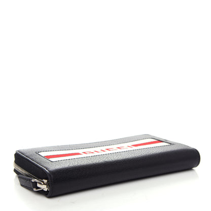 Gucci Textured Calfskin Jacquard Gucci Stripe Zip Around Wallet Black Ecru 4 of 8