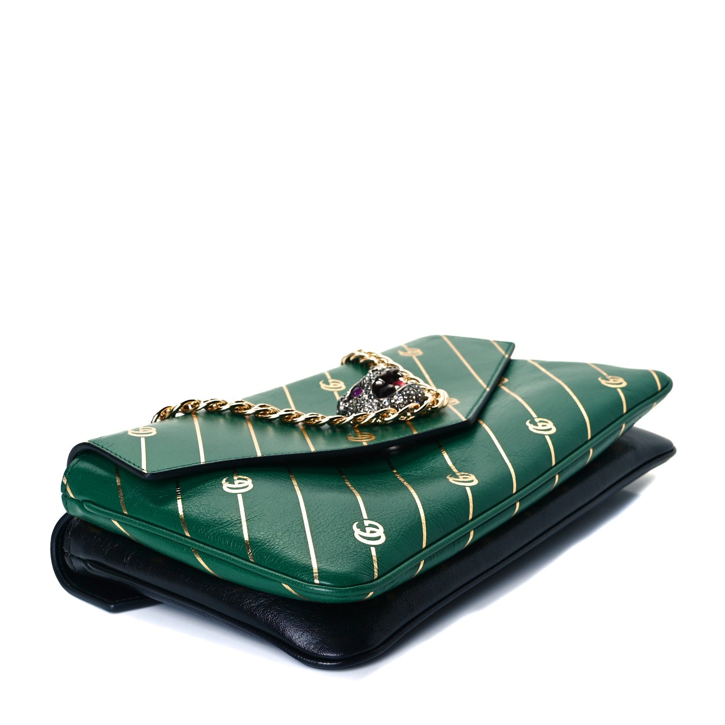 Calfskin Diagonal GG Medium Thiara Double Envelope Shoulder Bag Emerald Green Black