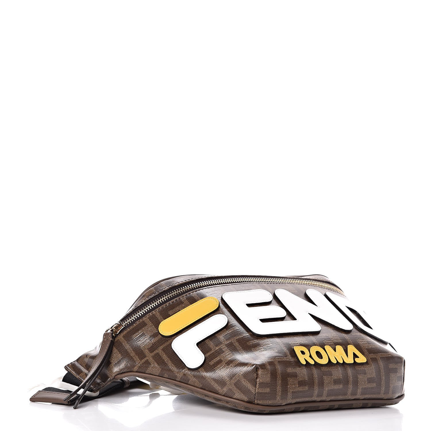 Fendi X FILA Glazed Fabric Vitello Century FF 1974 Mania Belt Bag Mogano Panna White 5 of 13